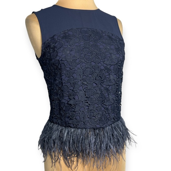 Anthropologie navy blue Feathered Fringe lace sleeveless Top by Greylin size S - Picture 6 of 11